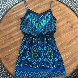 Express Spaghetti Strap Mini Dress Blue/Green/Black M
